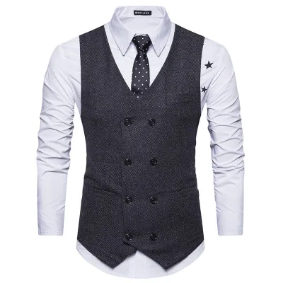 

Men's suit vest spring and summer new double-breasted retro men's fit vest Europe size men's casual suit vest 027