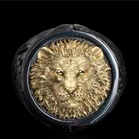 steampunk domineering golden lion head ring retro creative mens ring hip hop party jewelry gothic accessories
