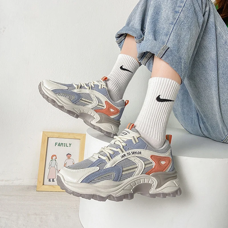 

New Platform Sneakers Women Vulcanize Shoes Chunky Sneakers Non Slip Mesh Trainers Ladies Beige 2021 Dad Shoes Zapatos De Mujer