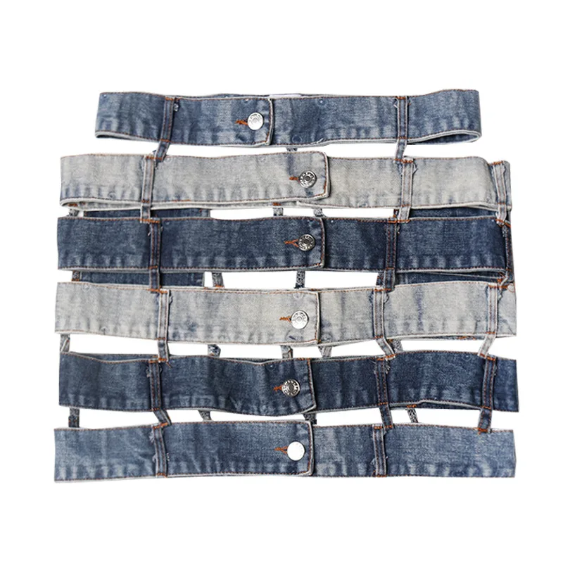 

Mozision Hollow Out Irregular Denim Skirt Women's 2021 Spring New High Waist Single Breasted Mini Skirts Ladies Straight Skirt