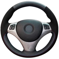 non slip durable black natural leather black suede car steering wheel cover for bmw e90 320i 325i 330i 335i e87 120i 130i 120d