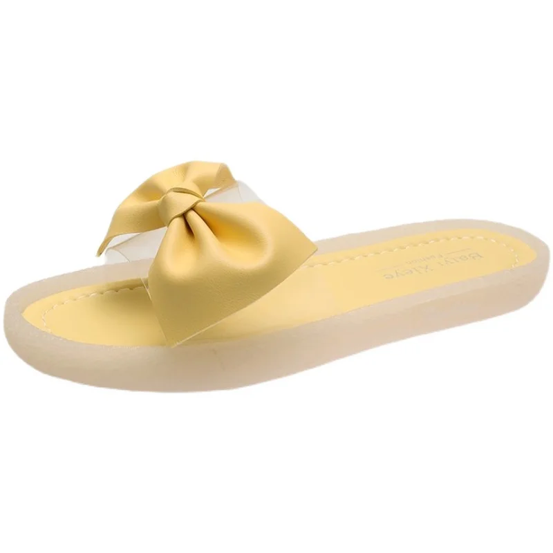 

Shoes Woman 2021 Rubber Slippers Shallow Butterfly-Knot Pantofle Luxury Slides Low Transparent Heel New Designer Flat Summer But