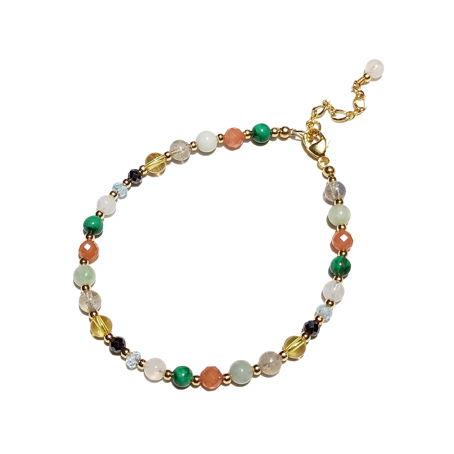 

Lii Ji 2-3mm/4mm Malachite Rhodochrosite Jade Labradorite Etc. 14K Gold Filled Bracelet 17+3cm Natural Gemstone Handmade Jewelry