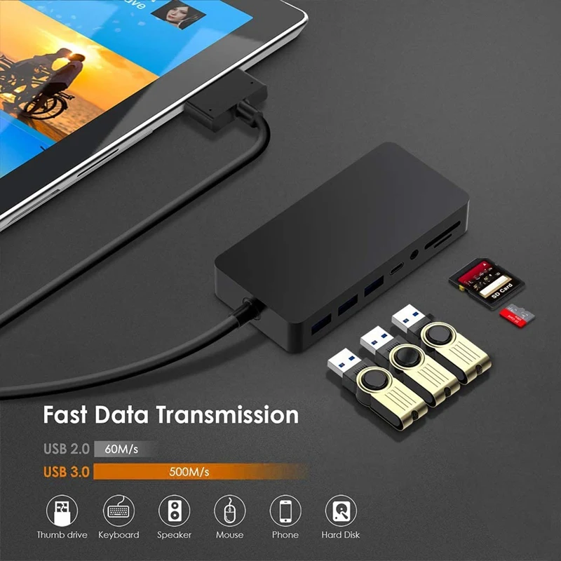 11 в 1 USB 3 0 концентратор док-станция для Surface Pro с 4K Hdmi/Dp/Vga 5 o гигабитный Ethernet адаптер