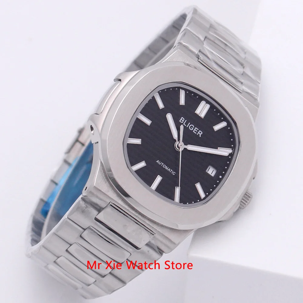 Bliger 40mm Automatic Mechanical Watch Men Luxury Brand Square Case Auto Date Sapphire Glass Luminous Wristwatch | Наручные часы