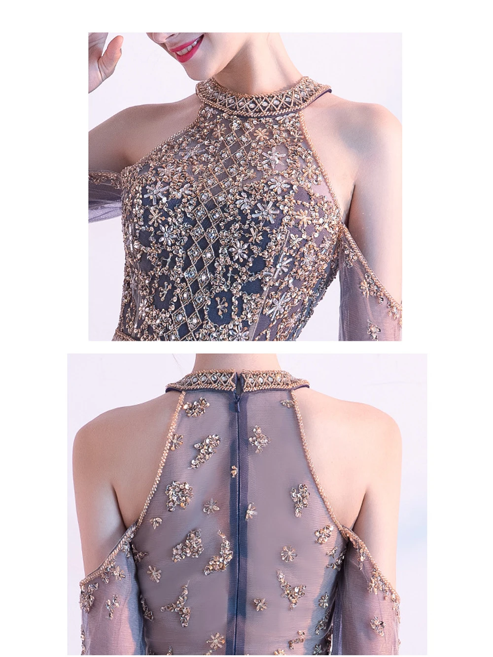 

Long Evening Dress Lace Sleeveless Mermaid Crystal Chiffon Tulle Sexy Slim Fashion Formal Women Prom Gown Dresses Robe De Soiree