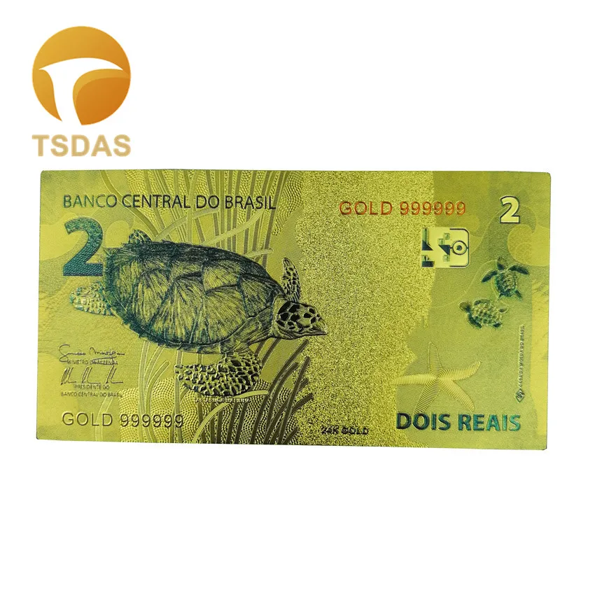 Красочные золотые банкноты 24k позолоченные бразильские 2 юаня Золотая фольга