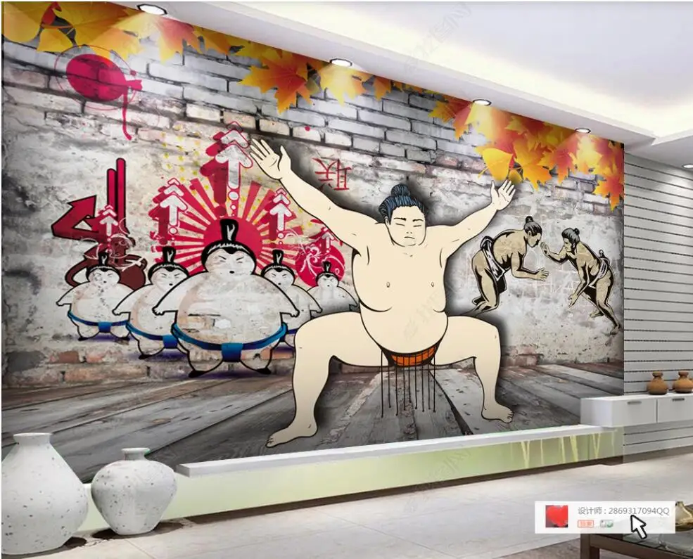 

3d photo wallpaper custom mural on the wall Japanese judo sumo brick wall home decor 3d wall murals wallpaper in the living room