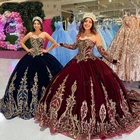 Бордовое бальное платье 2021, платья для Quinceanera, свадебные платья, милое платье с длинным рукавом сердечком 16, платья для xv лет