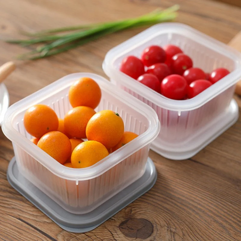 

Refrigerator Fruit Storage Box Square Storage Box Drain Sealed Box Ginger Garlic Onion Kitchen Food Container Plastic