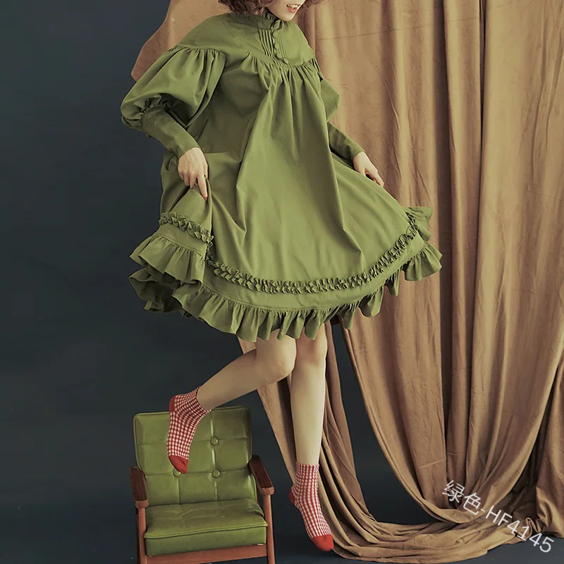 

Japanese Preppy Style Lolita Long Dress New Style Long Sleeve Lolita Princess Dress Button Lace Dress