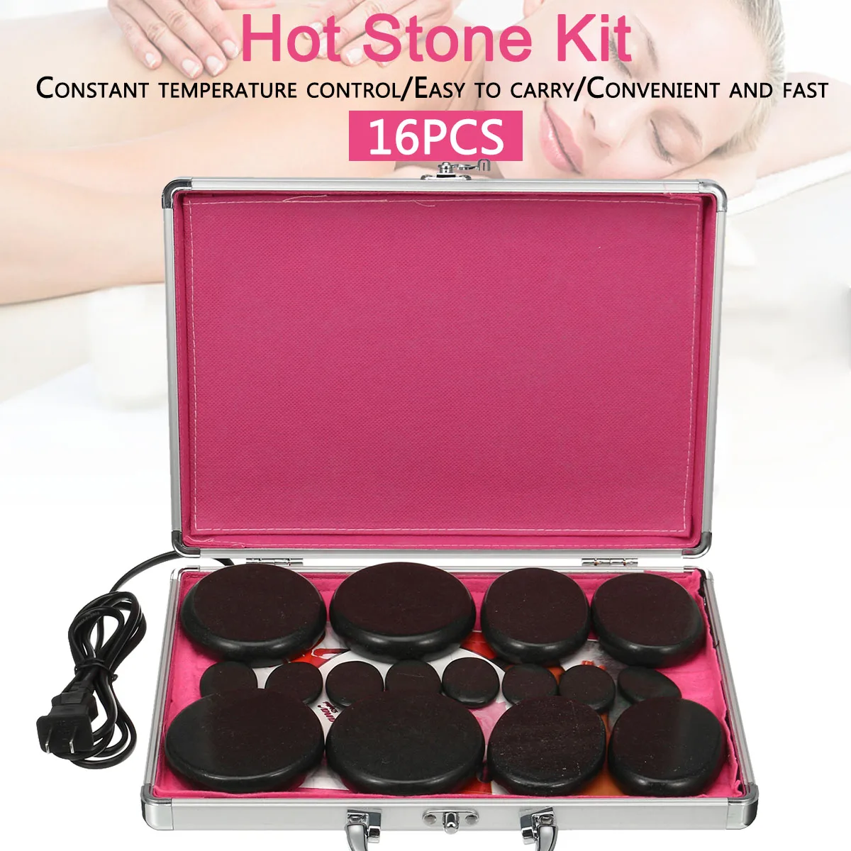 

16pcs/set Hot Stone Massage Set Heater Box Relieve Stress Back Pain Health Care Acupressure Lava Basalt Stones for Healthcare