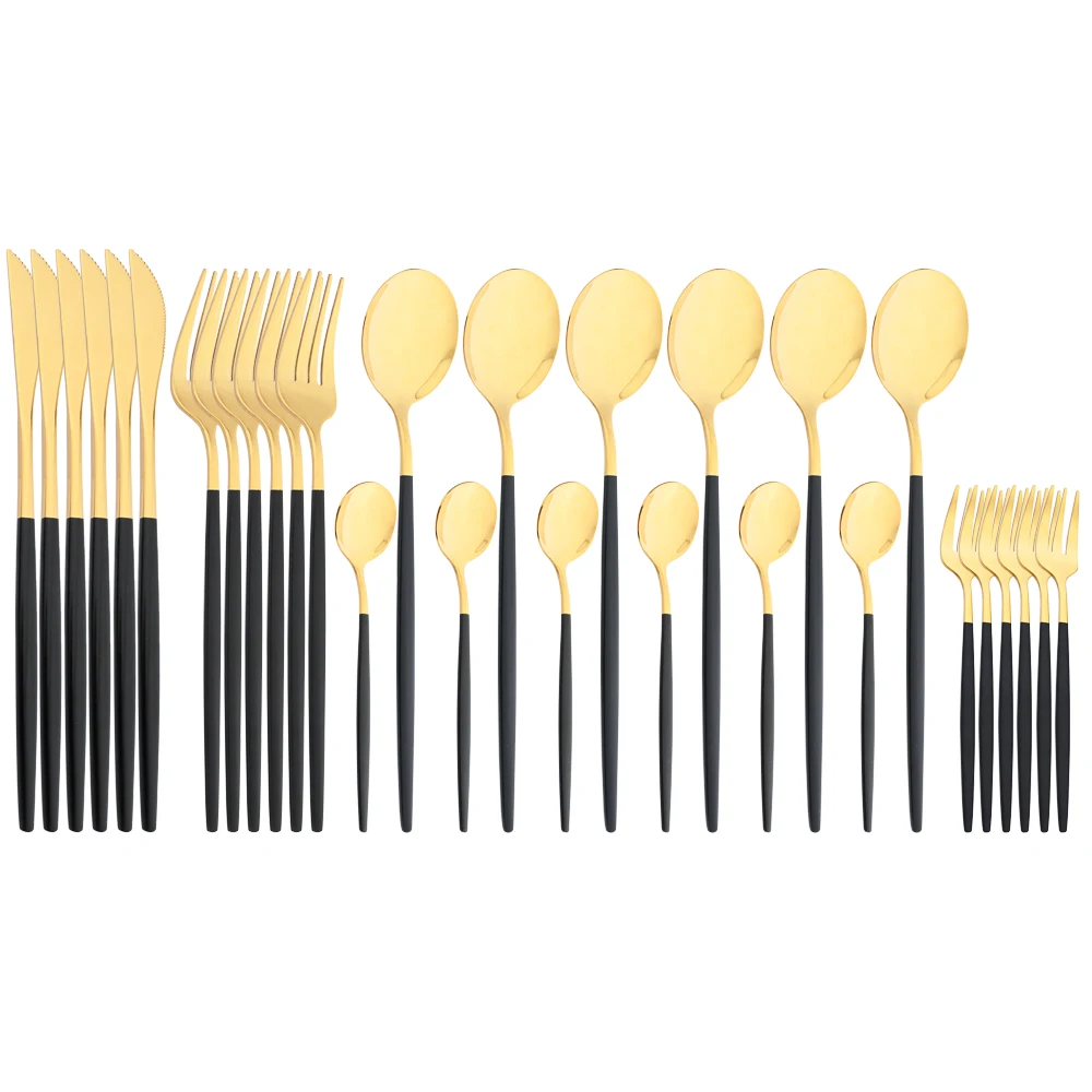 

Black Gold Stainless Steel Dinnerware Mirror Luxury Cutlery Knife Fork Spoon Tableware Western Food Restaurant Dishwasher Safe