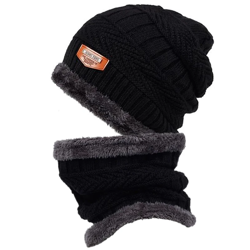 

New Coral Fleece Scarf Winter Hat Soft Beanie For Men Warm Breathable Wool Knit Letter Double Layer Cap gorras hombre gorras