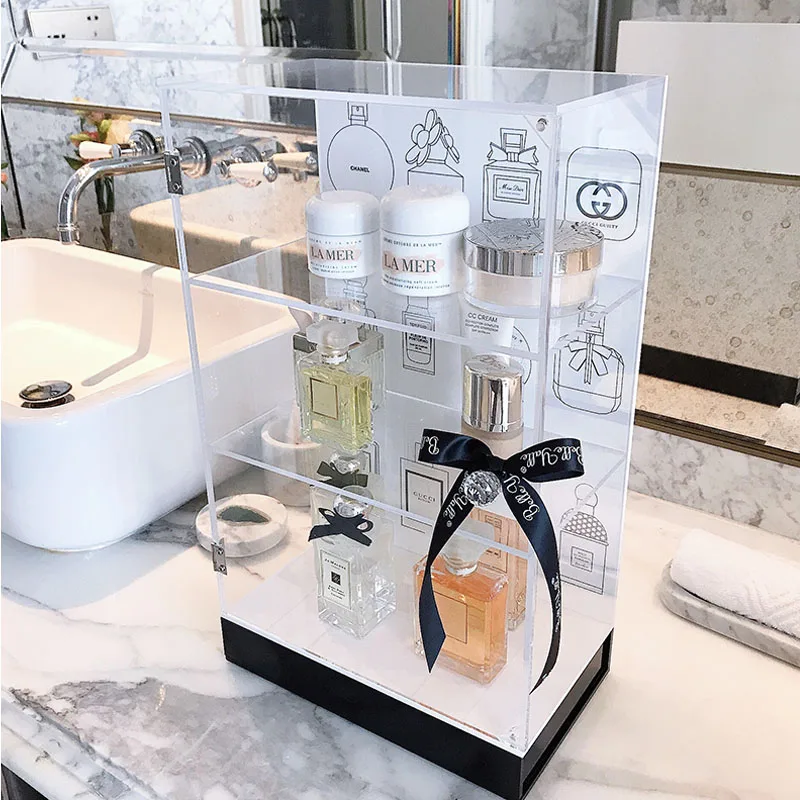 Jewelry Display Acrylic Perfume Storage Box Dust-proof With Cliear Door Cosmetics Cabinet Skin Care Products Desktop Stand