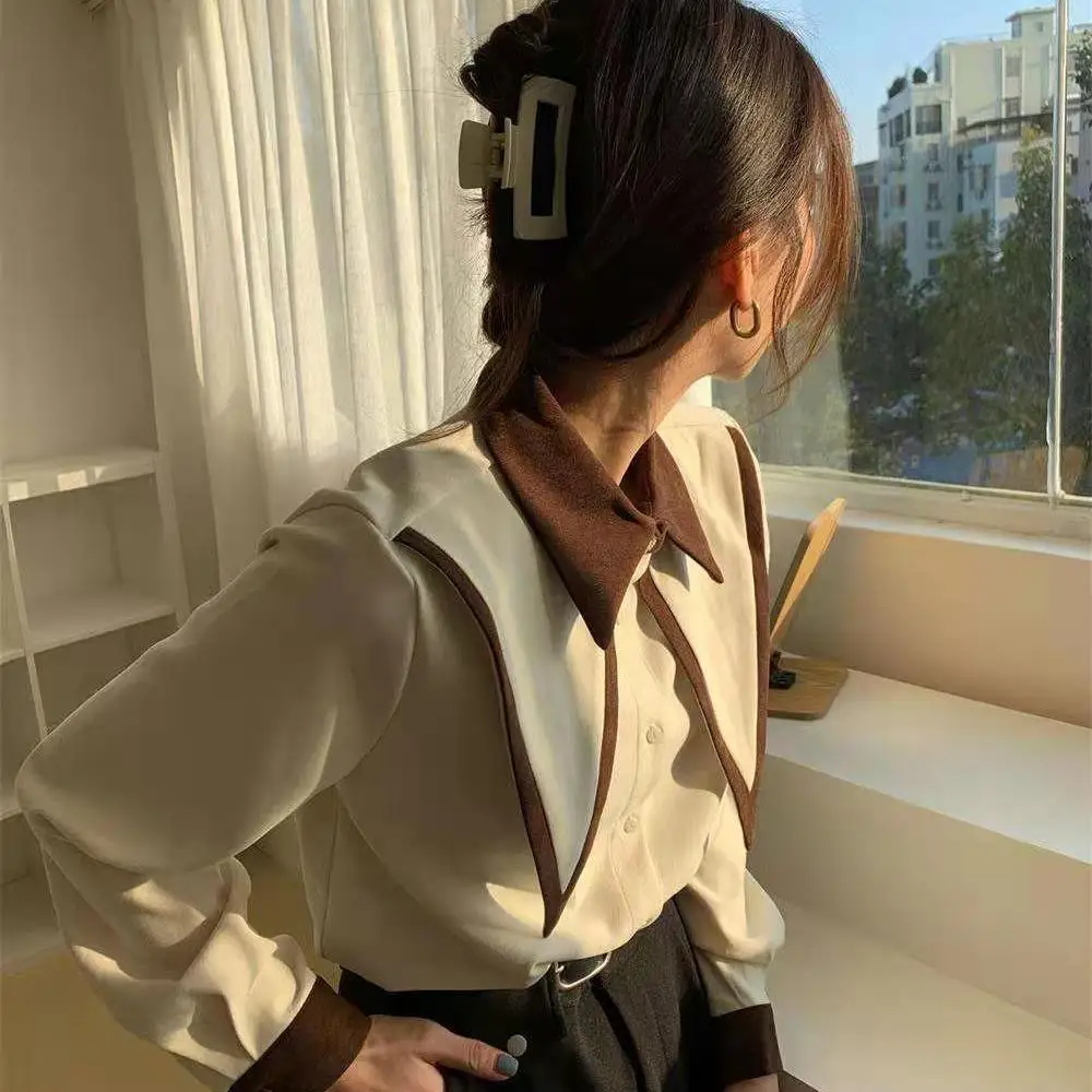 

Long sleeve shirt autumn and winter 2021 new Korean college style color lapel collar fashion foreign style loose slim coat women