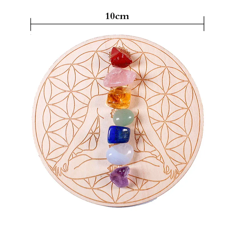 

Natural Crystal Mixed Seven Chakra Healing Stone Seven Star Array Wood Plate