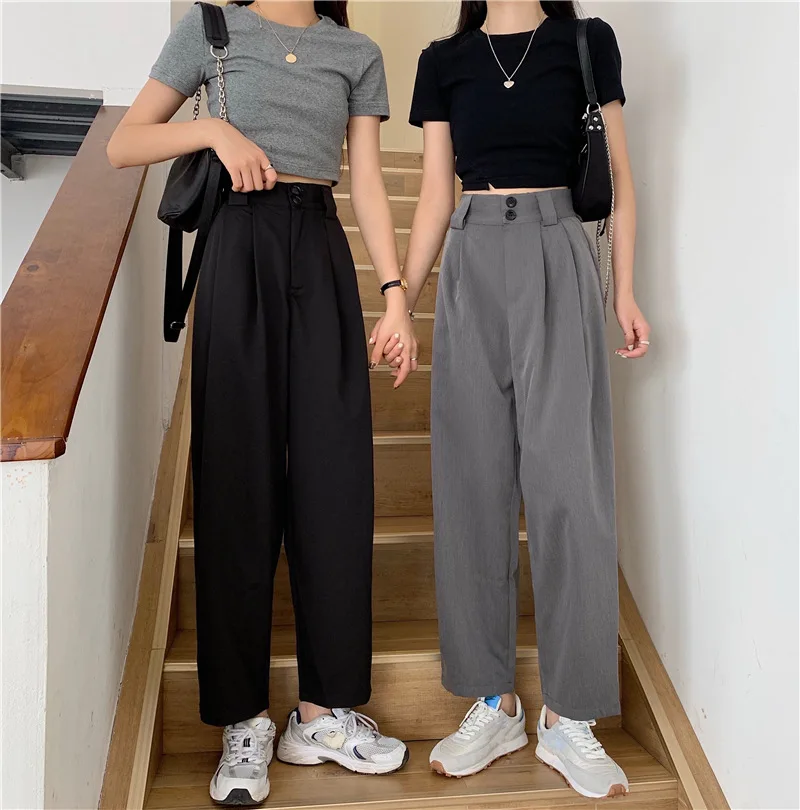 

Summer New Korean Version Of The Black Casual Suit Pants Women's Thin Section High Waist Thinner Straight Loose Drape Wide-leg