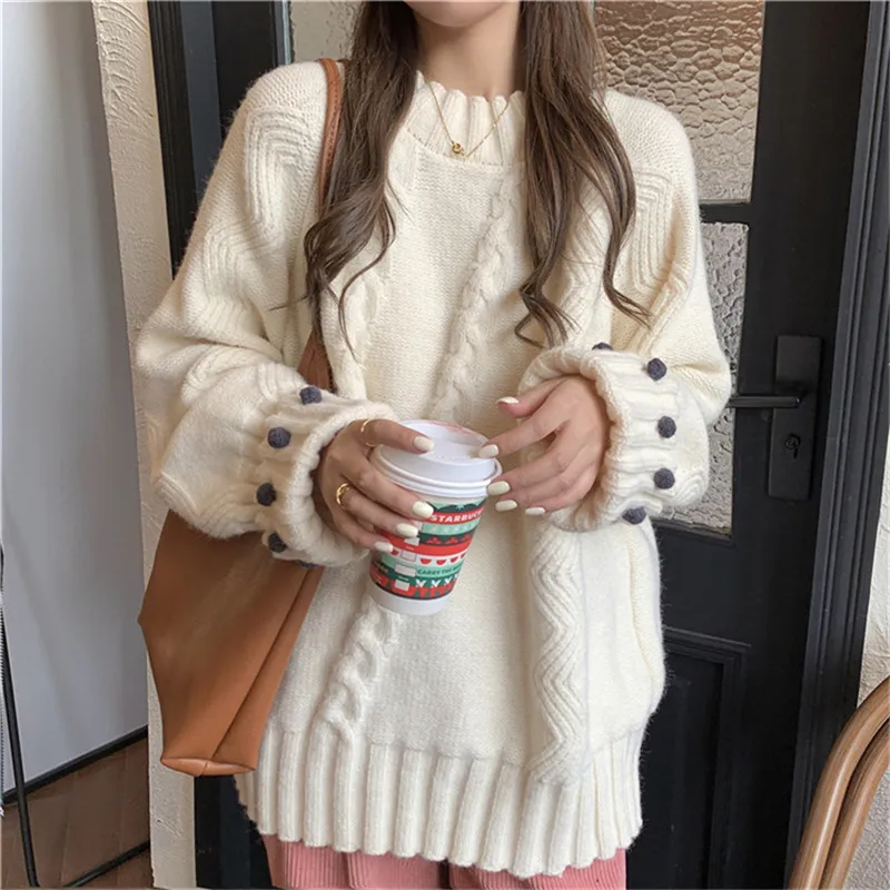 

Loose lazy design round neck pullover sweater women's outer wear thick sweaters long sleeve pullovers
