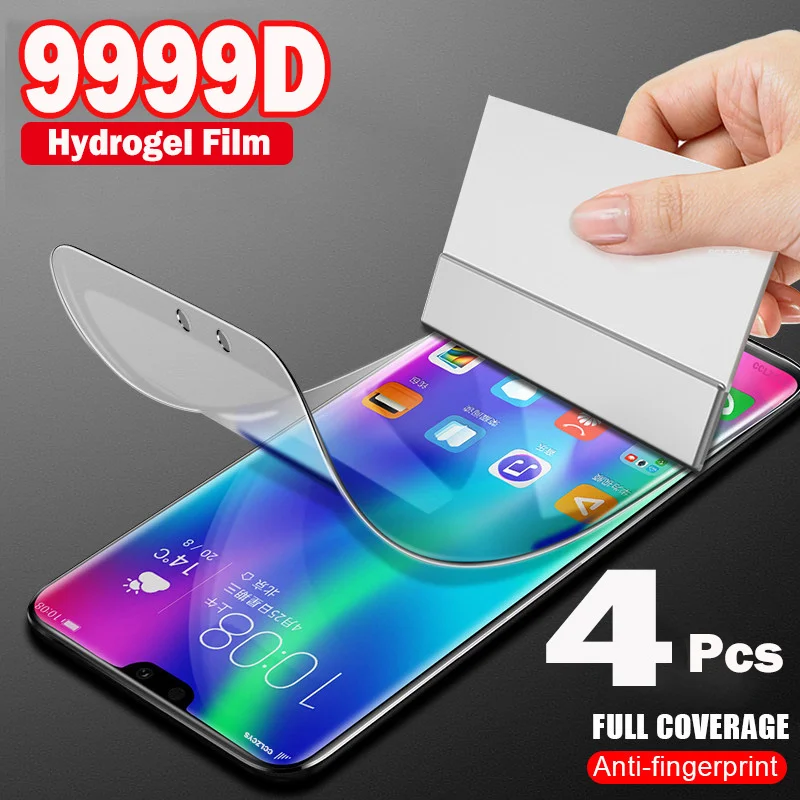 

Гидрогелевый защитный экран, для Huawei P30 Pro P20 P10 P50 P smart Z 2019 mate 20, для honor 10 Lite 9 9x 8x, 4 UDS, гидрогелевый защитный