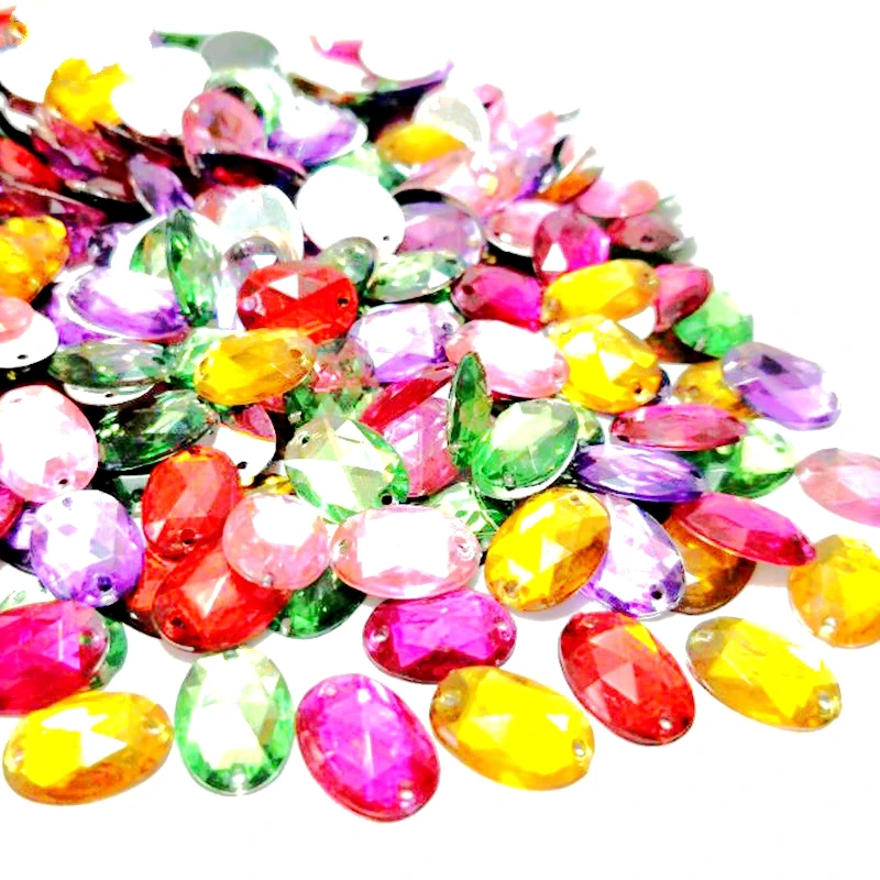 

HL 100pcs 14mmx10mm Oval Acrylic Sew-On Rhinestones Garment Shoes Bags Sewing Accessories DIY Crafts 6 Colors A194