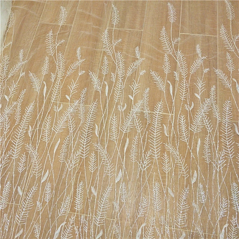 Новая блестящая ткань с вышивкой из листьев и бусин кружевная ушками пшеницы