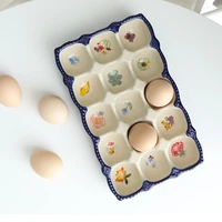 15 grids egg holder elegant flowers ceramic egg tray storage case refrigerator stackable egg box shelf organizer kitchen tool