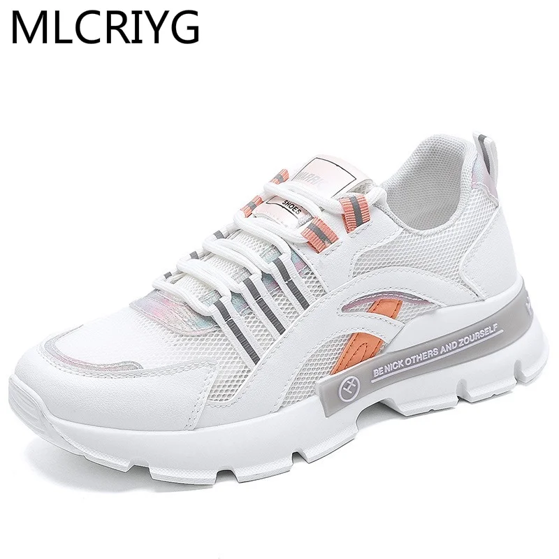 

2021 Fashion Women's Shoes Spring New Walking Vulcanized Shoes Comfortable Lace-up Casual Shoes Women's Mesh Breathable Sneakers