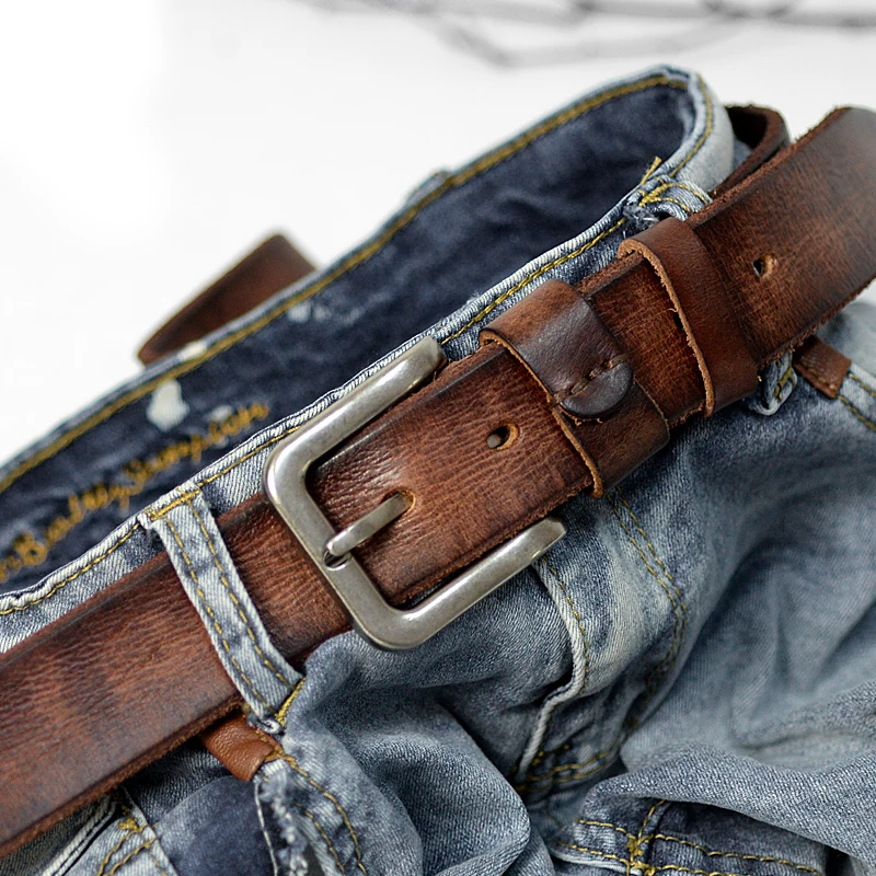 

Men's belt leather casual pin buckle Korean version of denim women's pants with a layer of pure leather retro belt