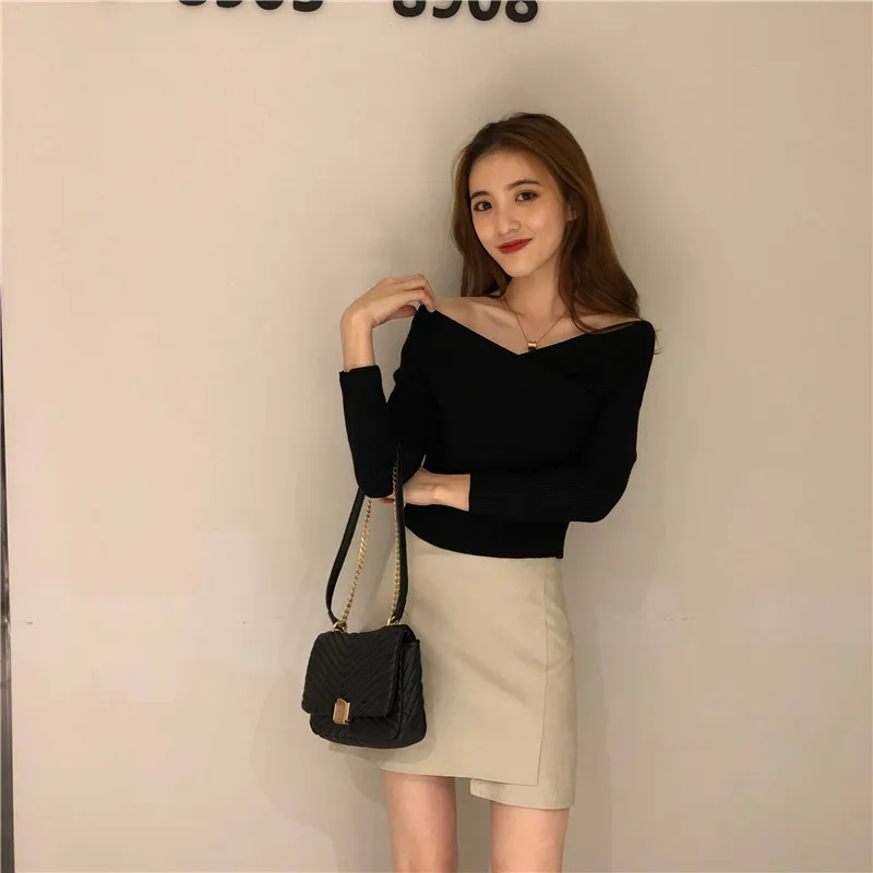 

Make firm offers han edition chic pure color cultivate one's morality joker cross wind v-neck sweater knit a female