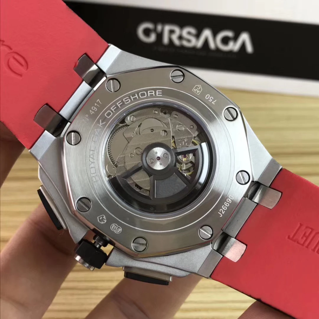 

Classic Men Automatic Mechanical Sapphire Oaks Silver Black Bezel Navy Red Rubber Stainless Steel Watch Royal White Dial