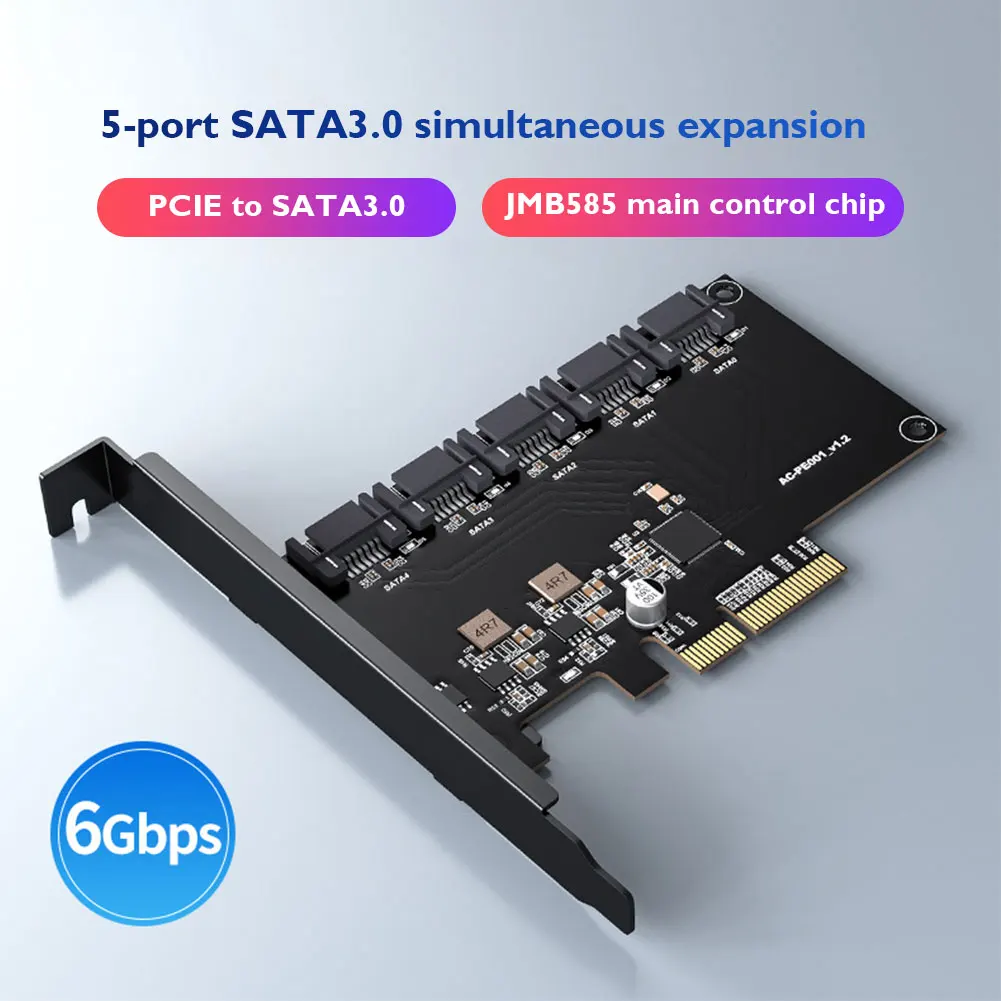 

Карта расширения SATA3.0, адаптер SATA PCIE, 5 портов SATA 3,0-PCIE X4 X8 X16