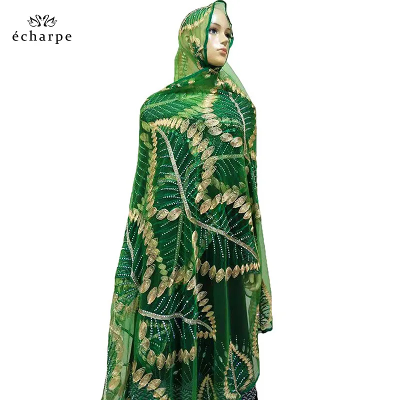 Новейшие африканские женские хиджаб шарфы дизайн листьев большая вышивка мягкий