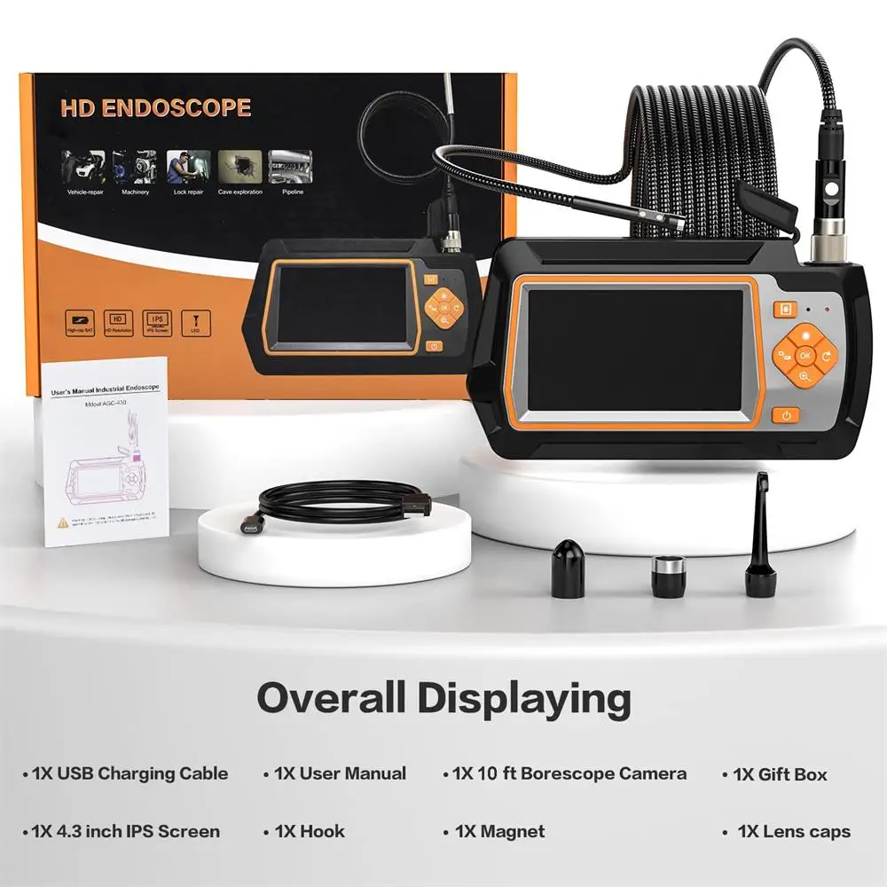 LIMINK 1080P Dual Lens Endoscope Camera 4.3”IPS Screen 5.5mm IP67 Metal Cable Digital Snake Inspection for Car | Безопасность и