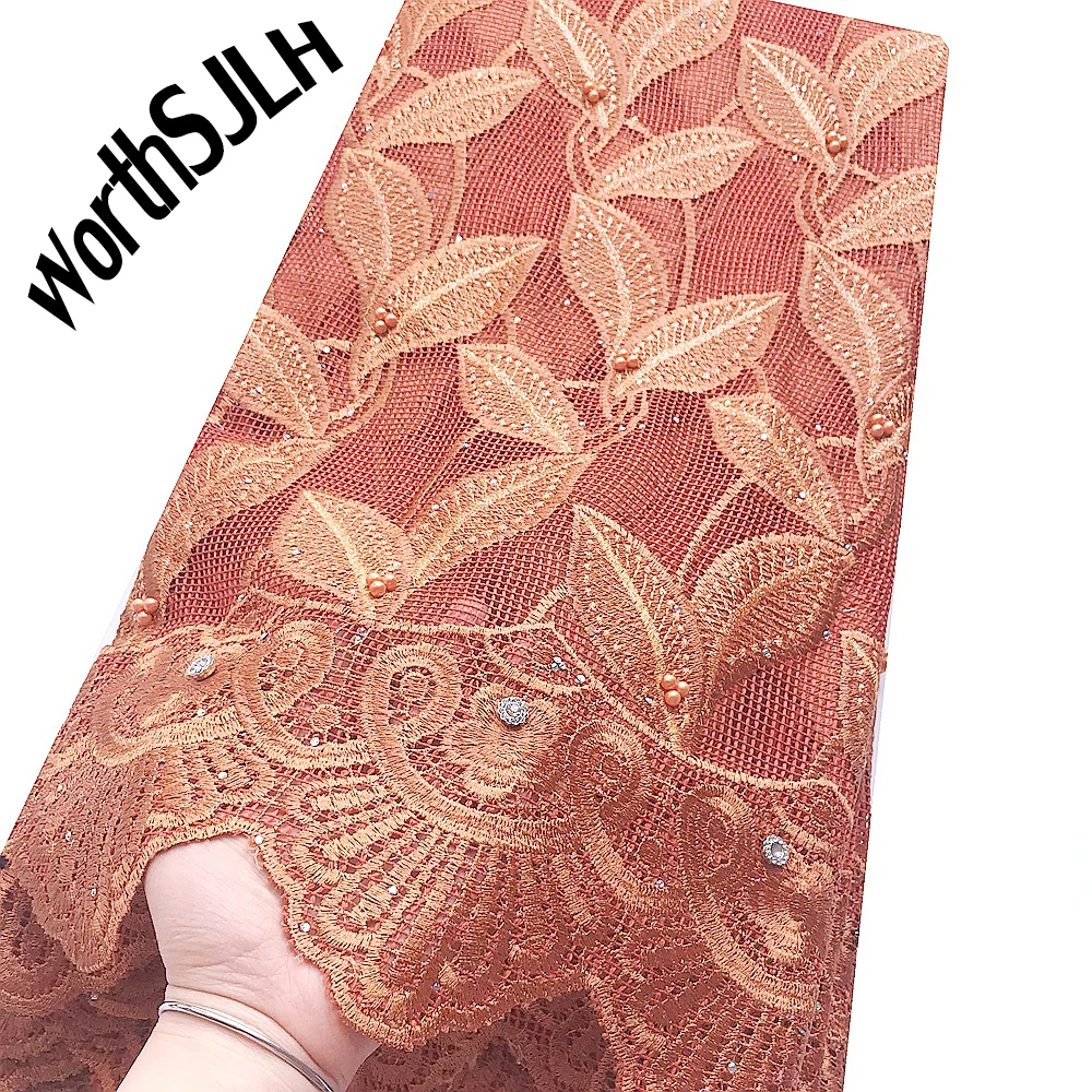 

Soft Swiss Guipure Lace Fabric Orange Lilac Latest African Laces 2020 High Quality Embroidery Nigerian Lace Fabrics With Beads