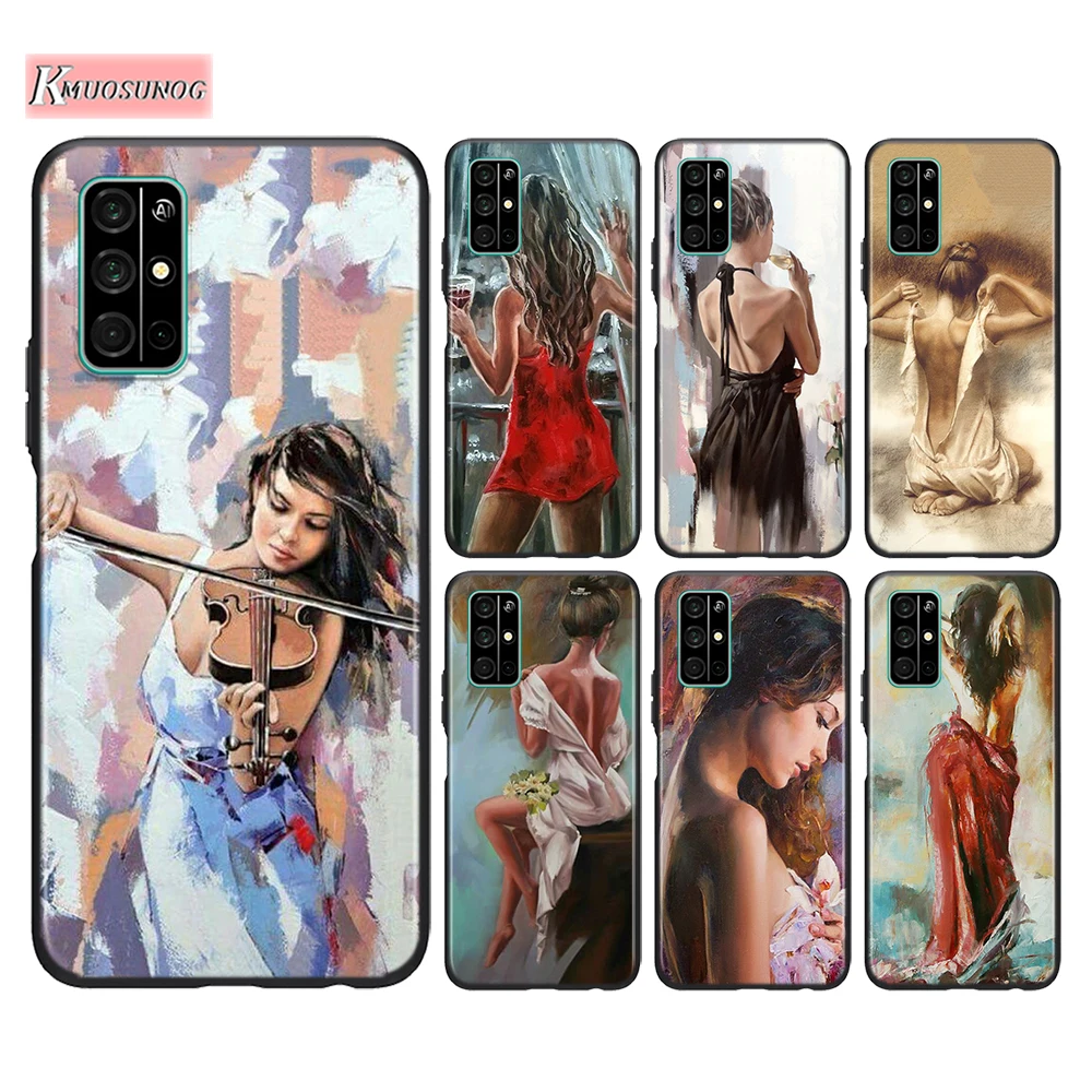 

Black Cover Oil Painting Woman Girl for Huawei Honor 30 20S Pro 10i 9C 9A 9S 9X 8X 10 9 Lite 8 8A 7A Pro Lite Phone Case