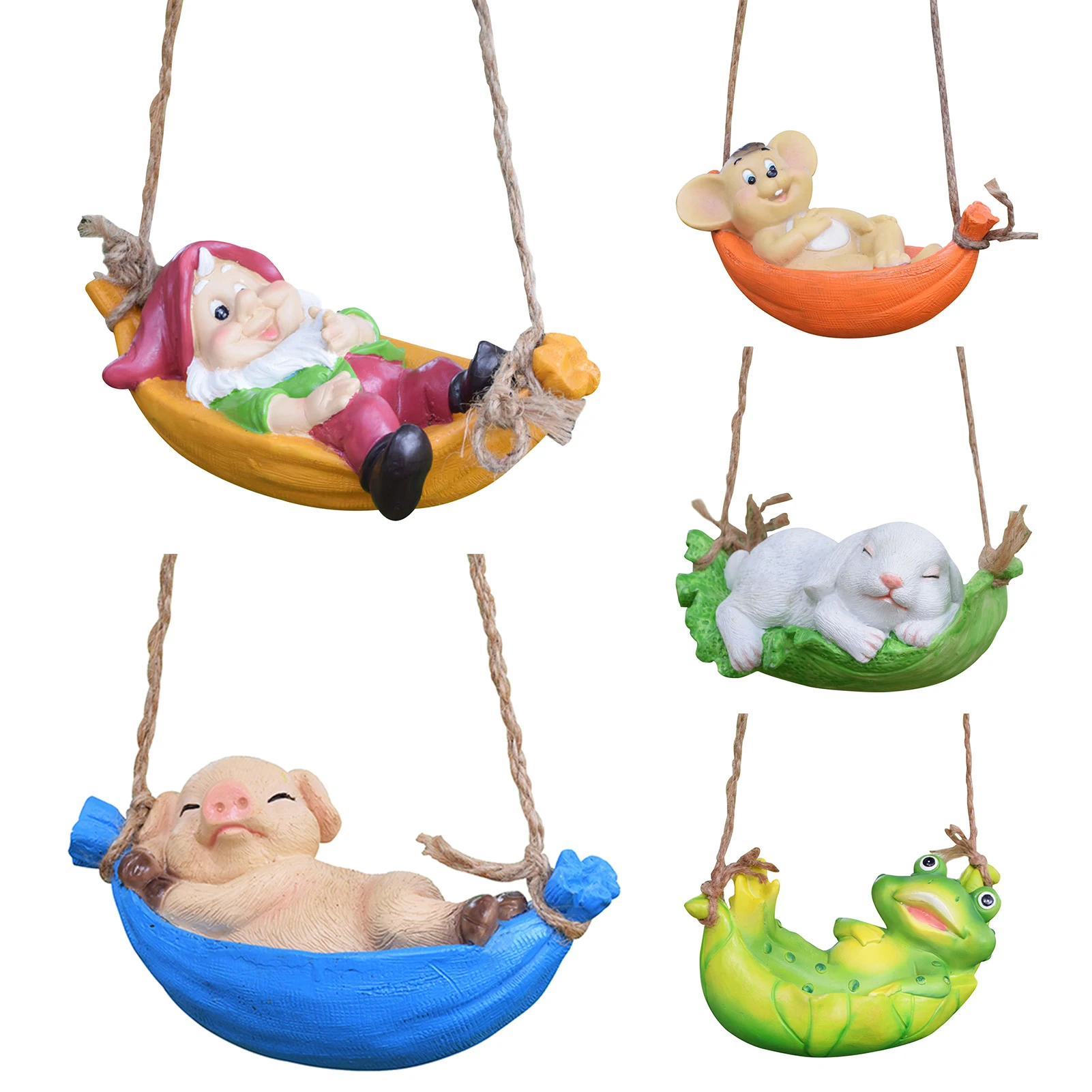 

Funny Gnomes Swing Animal Figurines Ornaments Outdoor Hanging Resin Statue Garden Hammock Swinging Sculpture Craft Home Decor