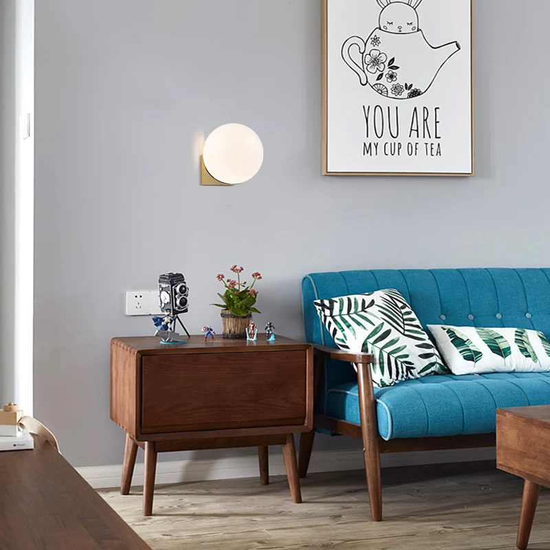 Скандинавское стекло шар бра лампа для спальни настенный светильник зеркало