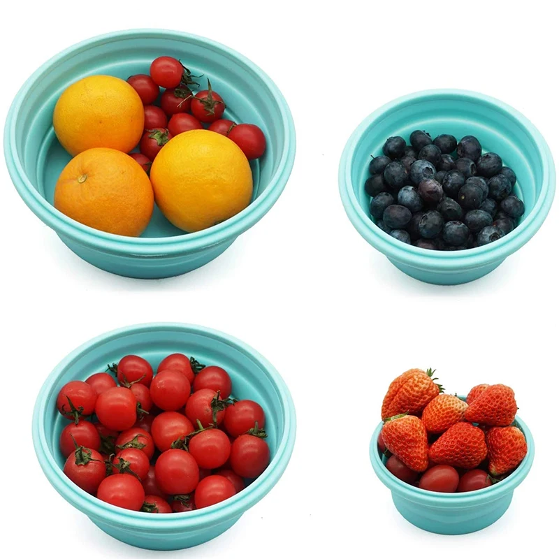 

3/4pcs Folding Food Container Portable Bowl Silicone Lunch-Box Round Container Lunchbox 350/500/800/1200ml Eco-Friendly Outdoor