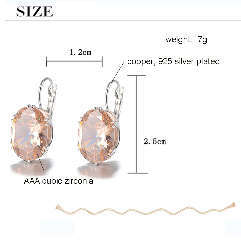 

Big Oval Zircon Stone Earrings for Women Silver Color Earring Fashion Korean Jewelry Simple Oval Clear Blue Black
