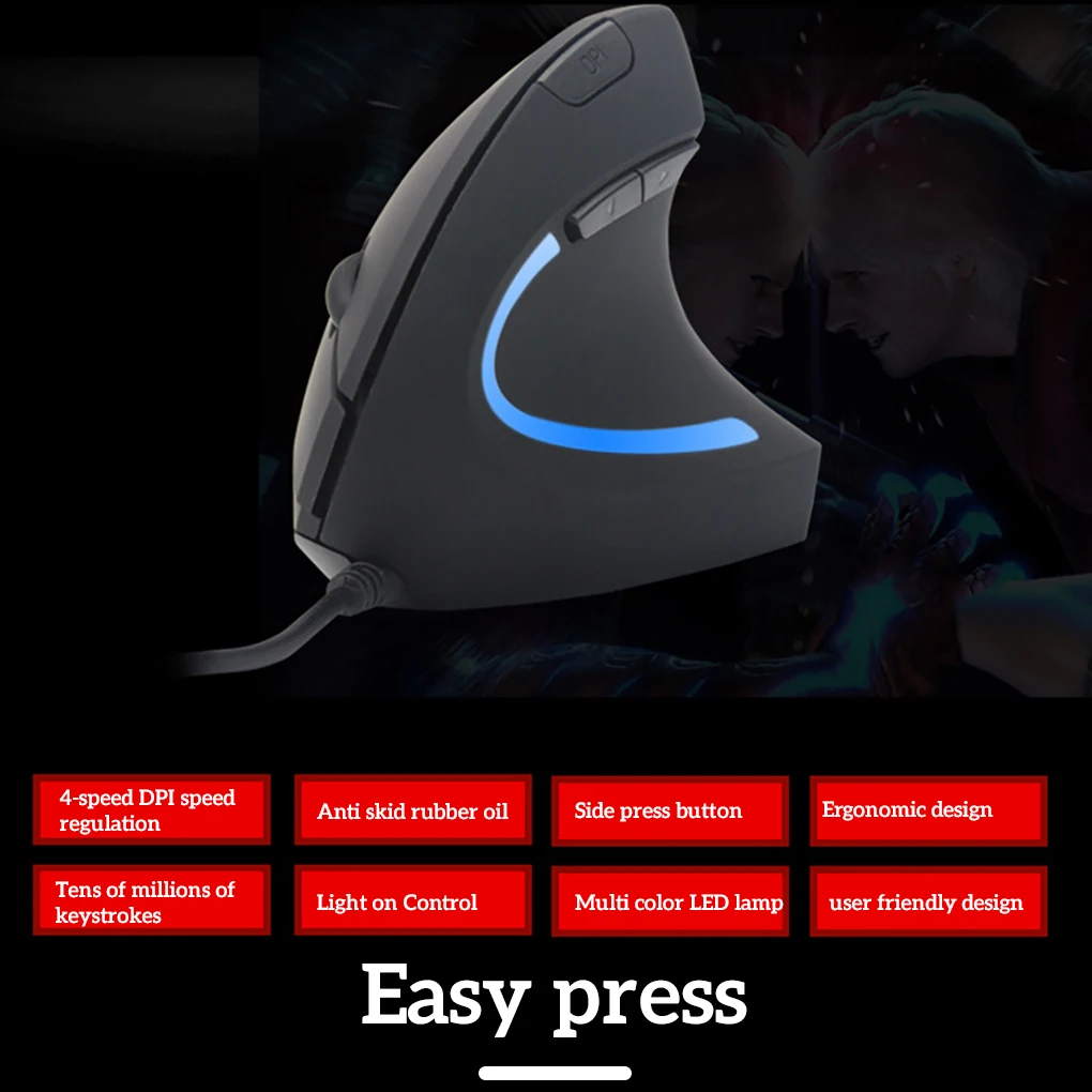 

Wired Vertical Mouse Ergonomic Optical Gaming Mice 1000/1600/2400/3200 DPI USB LED Light Computer Mause Gamer