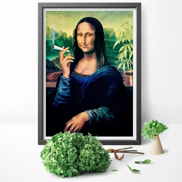 

Canvas Painting Print Funny Wall Art Mona Lisa Smoking Joint Poster Home Decoration Modular Nordic Modular Picture Living Room