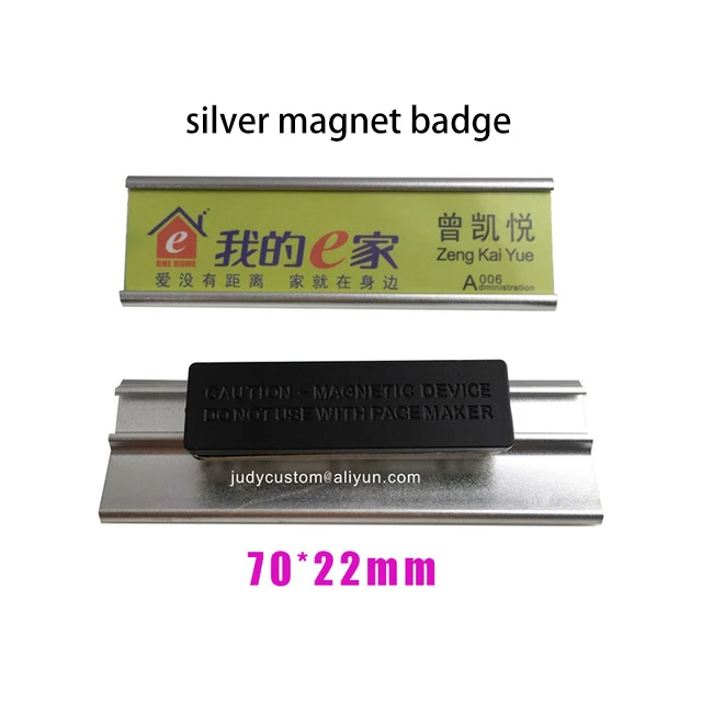 silver magnet70X22mm 20 шт пустые Сменные именные ярлыки многоразовые значки с магнитным или штырьковым значком для имени персонала отеля с металлической табличкой - Цвет: silver magnet70X22mm