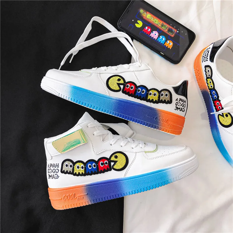 

New Fashion Cartoon Embroidery Snakers Men Superstar Vulcanize Shoes High top Skateboard Shoes Men Anime Casual Snakers Man