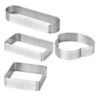 4 pack stainless steel tart ring tower pie cake mould baking tools heat resistant perforated cake mousse ring4 shapes