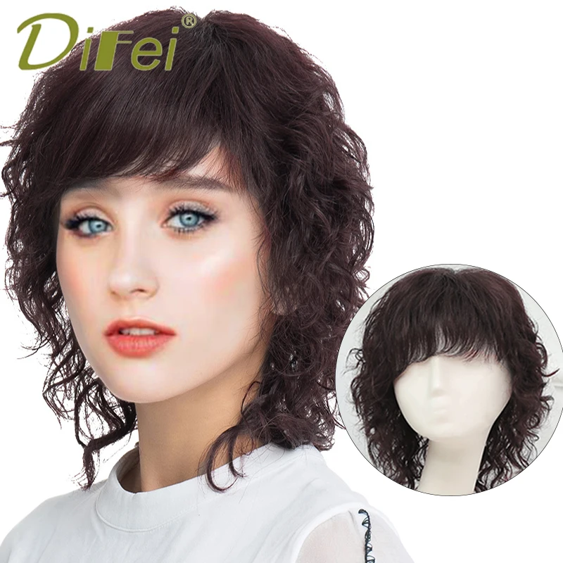 35CM Synthetic Mid-length Curly Hair Wig With Bangs Natural Color Full Female Headgear Wig 110g Light And Supple Hairpiece