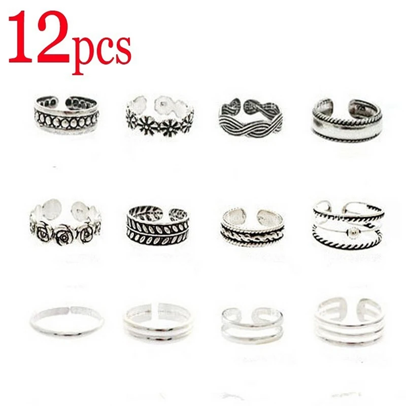 

12PCS Ensemble de bagues de pied Vintage pour femmes, ensemble d'orteils de plage, bague d'ete Sexy, breloque, accessoires