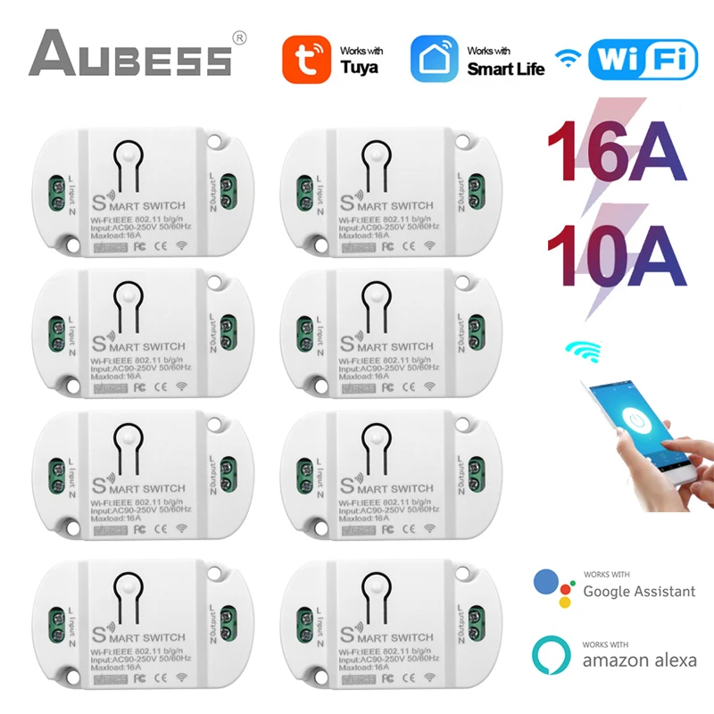 

Aubess Новый 10А 16А Wi-Fi переключатель для Tuya Smart Life App таймер Автоматизация умного дома Голосовое управление работает с Alexa Google Home