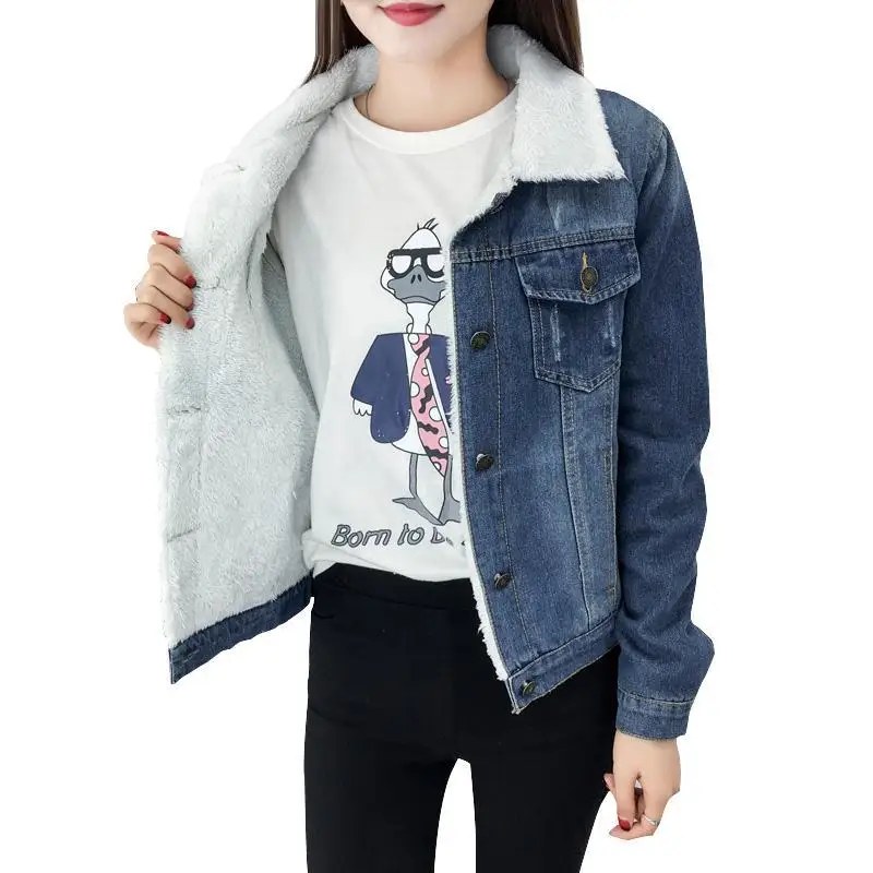 

2020 winter new BF loose lamb down thickened denim cotton jacket women's short Korean large size top