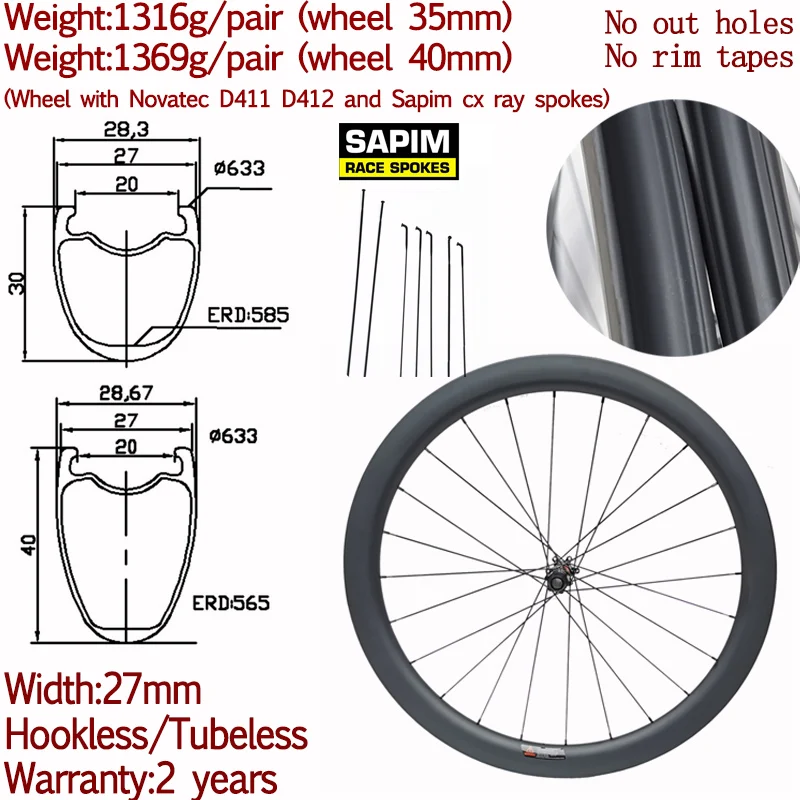 Kaufen Super Licht 1316g Breite 27mm Carbon Rennrad Disc Klammer Tubeless Räder 30/40mm Kies Fahrrad Cyclocross Laufradsatz 700c